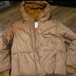 Tan Polka Dot Puffer Jacket Gap winter coat tween XXL